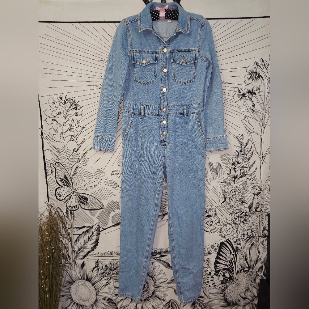Like New TOPSHOP Denim Jumpsuit Boilersuit Conductor Utility Streetwear Sz 4